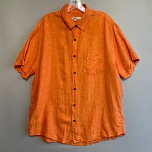Mr Turk Men's Orange Linen Short Sleeve Button Down Shirt XL
